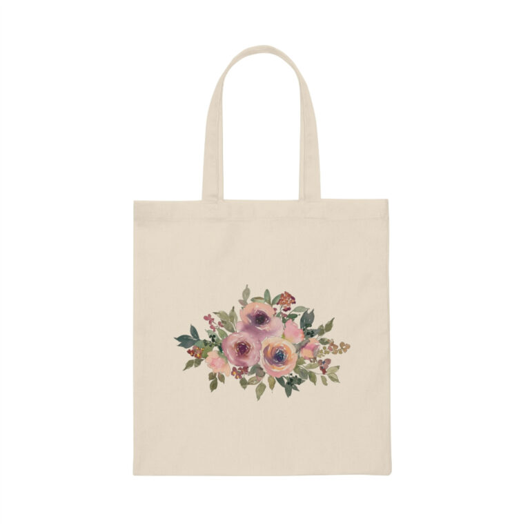 Boho Dusty Pink Floral Canvas Tote Bag