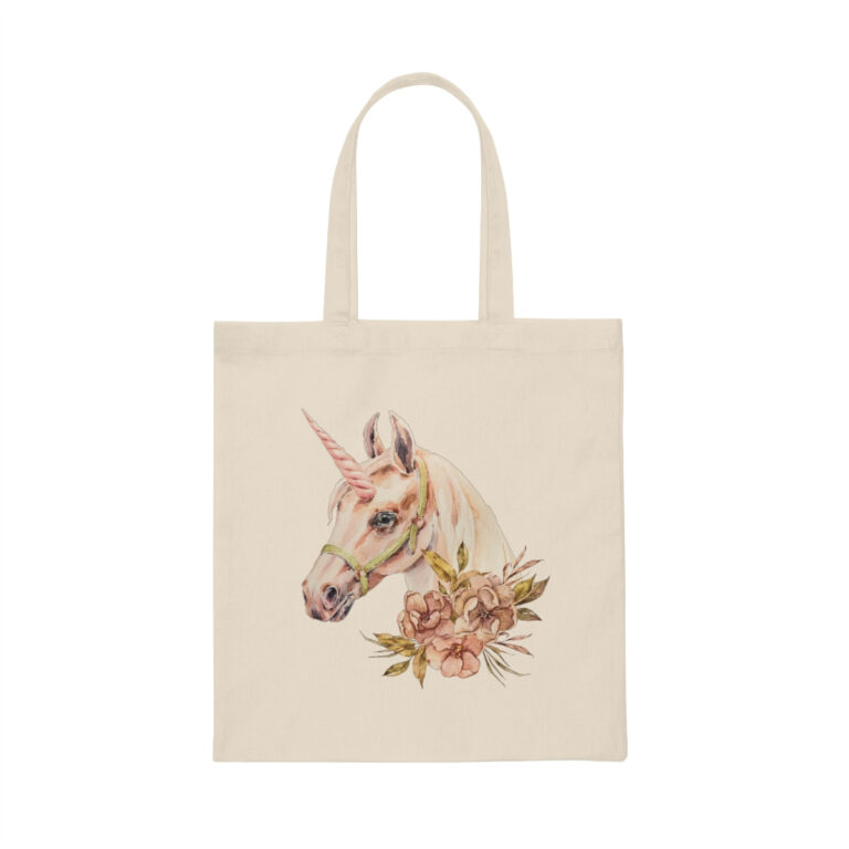 Floral Unicorn Canvas Tote Bag